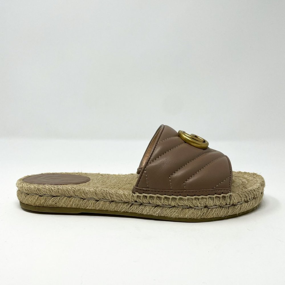 SOLD Gucci Marmont GG Espadrille Sandals Matelasse Brown Quilted Flat Sz 37 US 7 - Picture 8 of 13